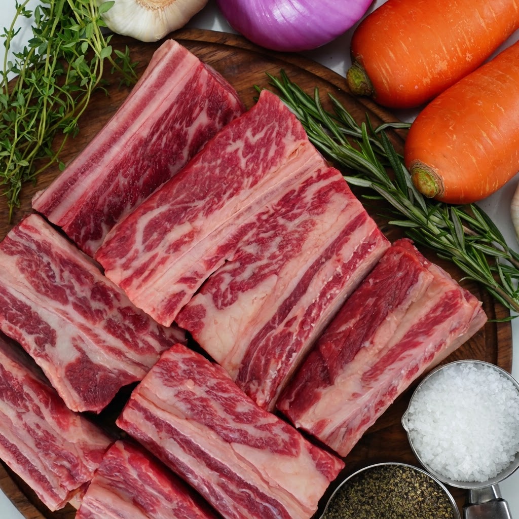 Du bouillon dos de bœuf versé dans la cocotte avec le mélange de vin et de légumes.