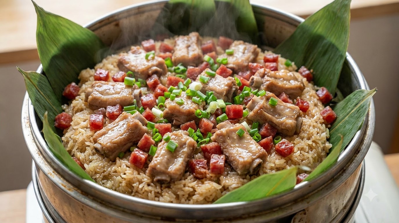 Riz gluant au porc parfumé aux feuilles de Zongzi