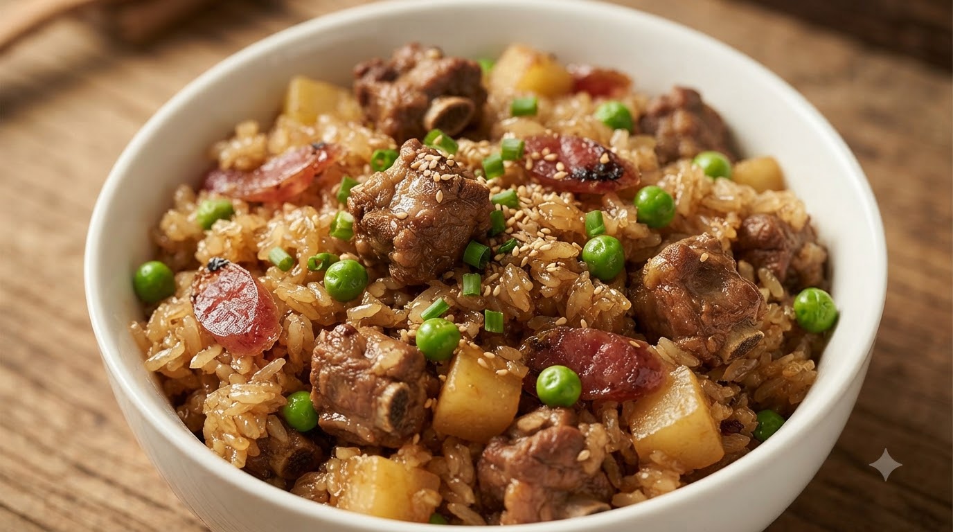 Riz Gluant aux Côtes de Porc et Pommes de Terre