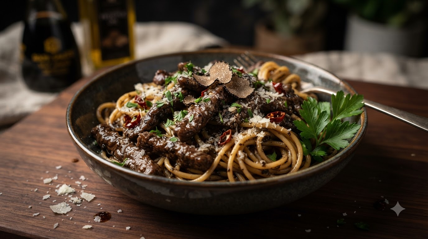 Nouilles au Bœuf Grillé et Truffe Noire