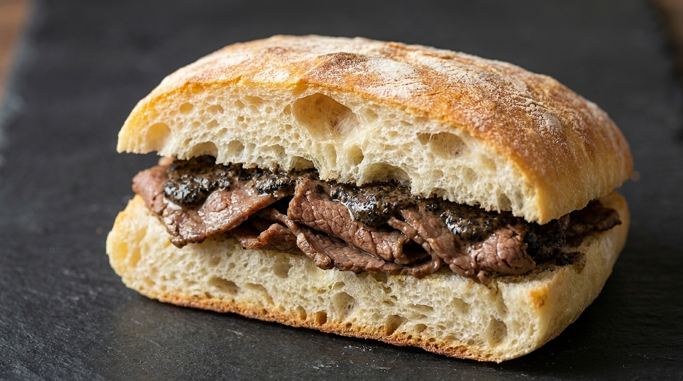Ciabatta au Bœuf, Légumes Conservés et Truffe Noire