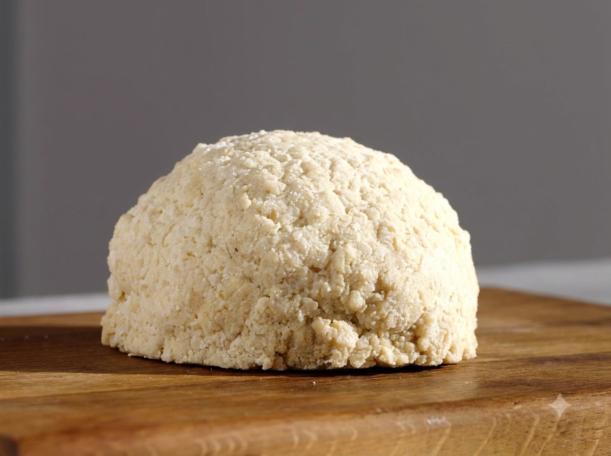 Mélange de croûte de sel en forme de dôme posé sur une planche à découper en bois.