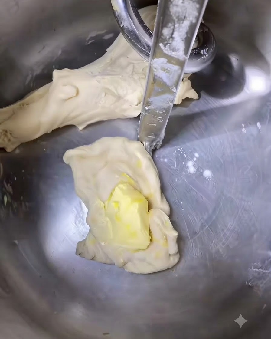 Beurre ajouté à la pâte à lintérieur du bol du mixeur.