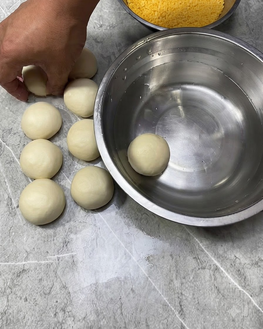 Boules de pâte à côté dun bol deau et de chapelure pendant le processus denrobage.