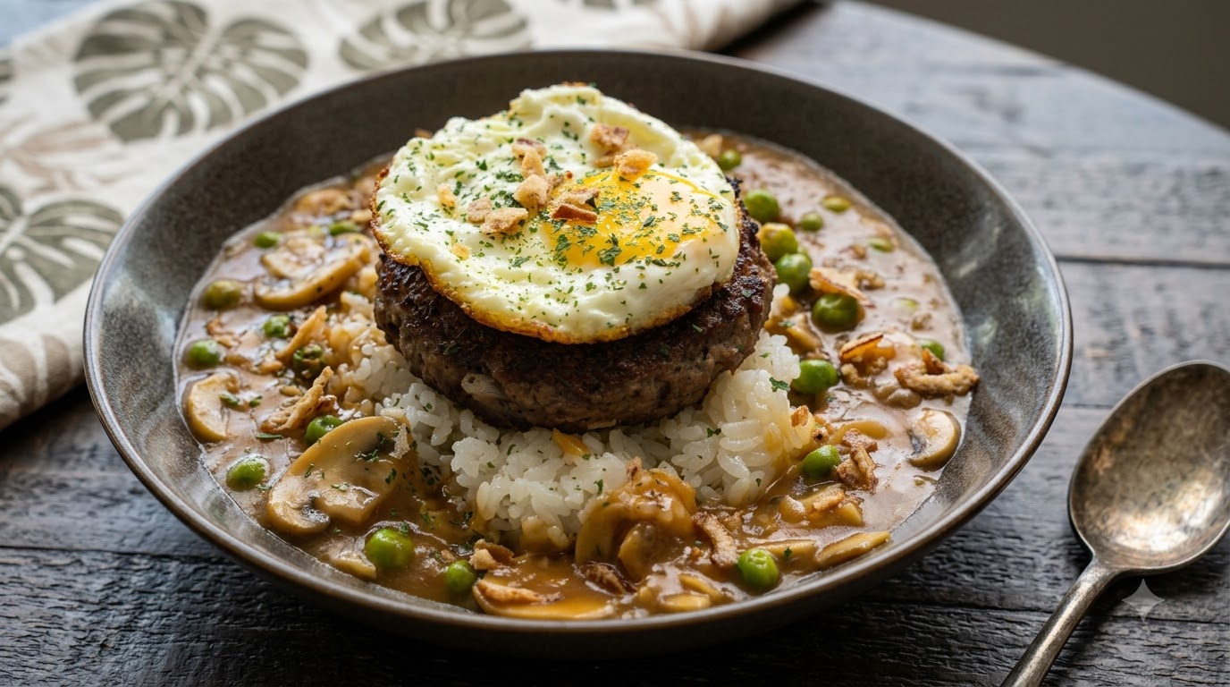 Bol de Riz et Burger Loco Moco Hawaïen
