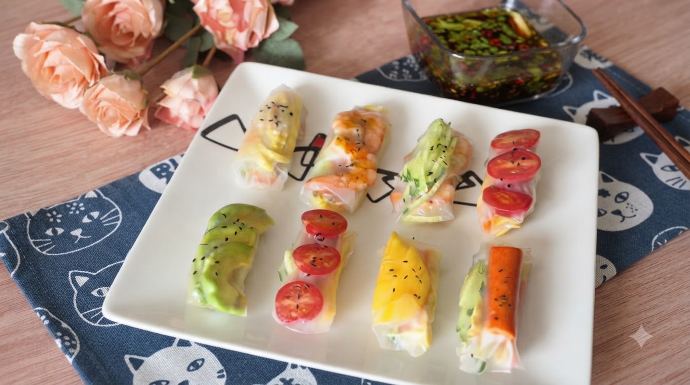 Rouleaux de Printemps Vietnamiens Colorés, Frais et Vifs