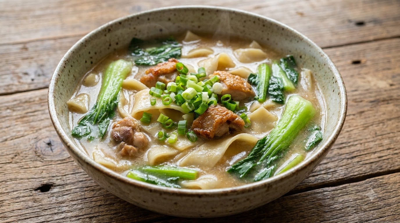 Soupe de Nouilles au Poulet Poêlé et Larges Pâtes