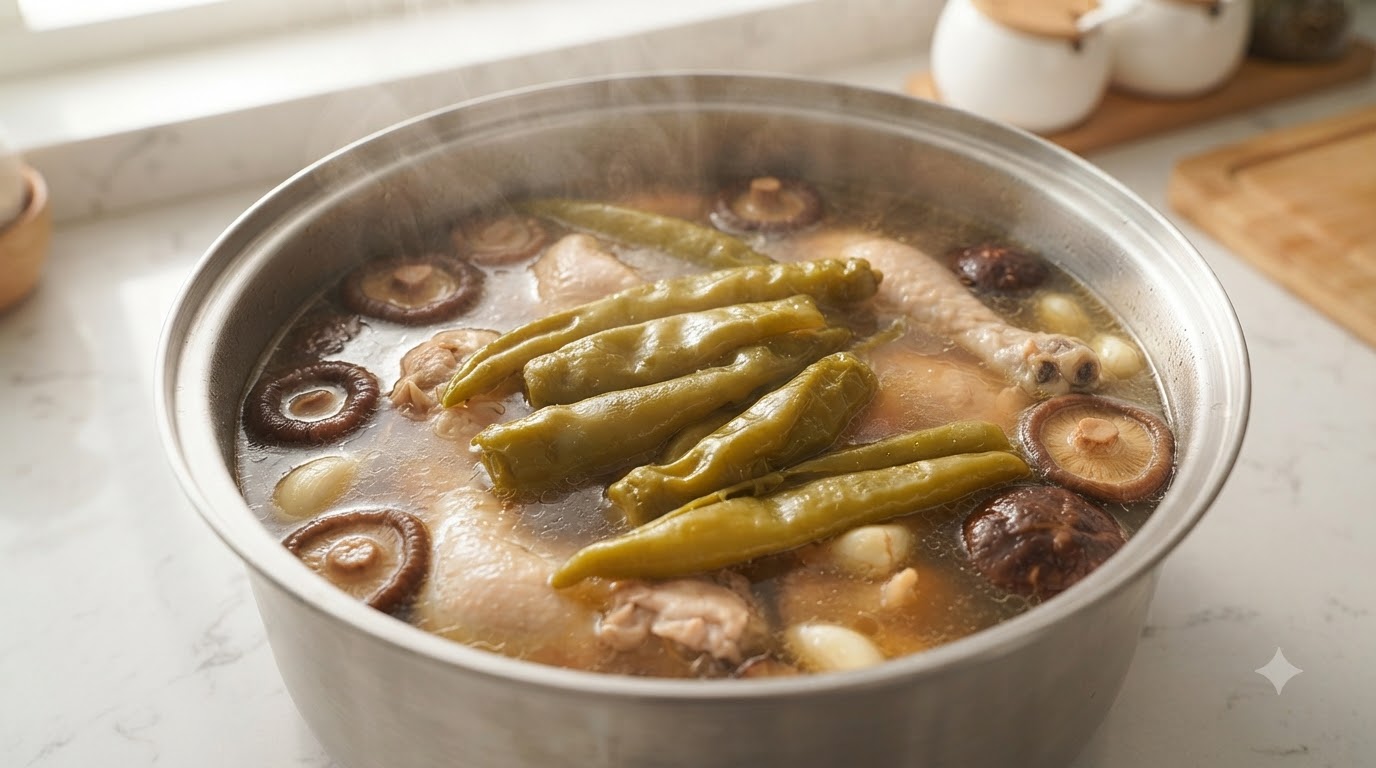 Soupe de Poulet Taïwanaise aux Piments Piliers Marinés