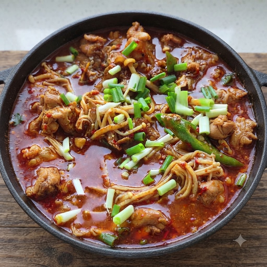 De lail et du gingembre émincés ajoutés dans le wok avec le poulet pour faire sauter et libérer les arômes.
