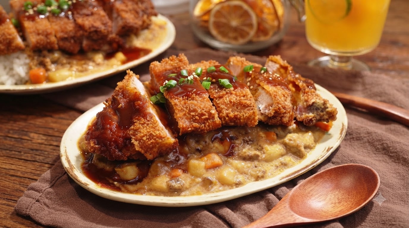 Riz au Côtelet de Porc Croustillant et Sauce Curry Riche