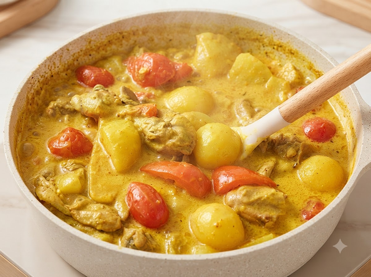 Oignons émincés sautés dans du beurre fondu à lintérieur de la poêle.