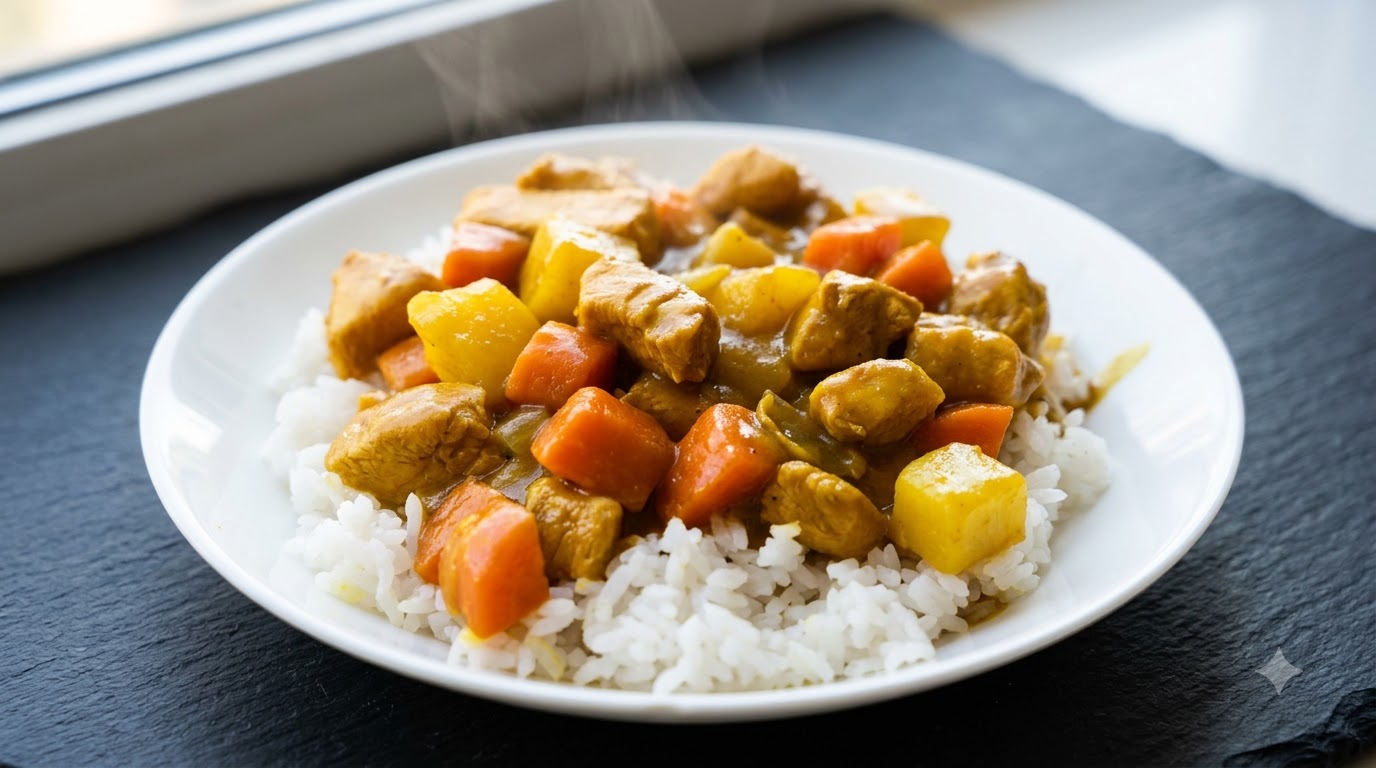 Riz au Curry de Poulet Façon Maison avec Pommes de Terre et Carottes