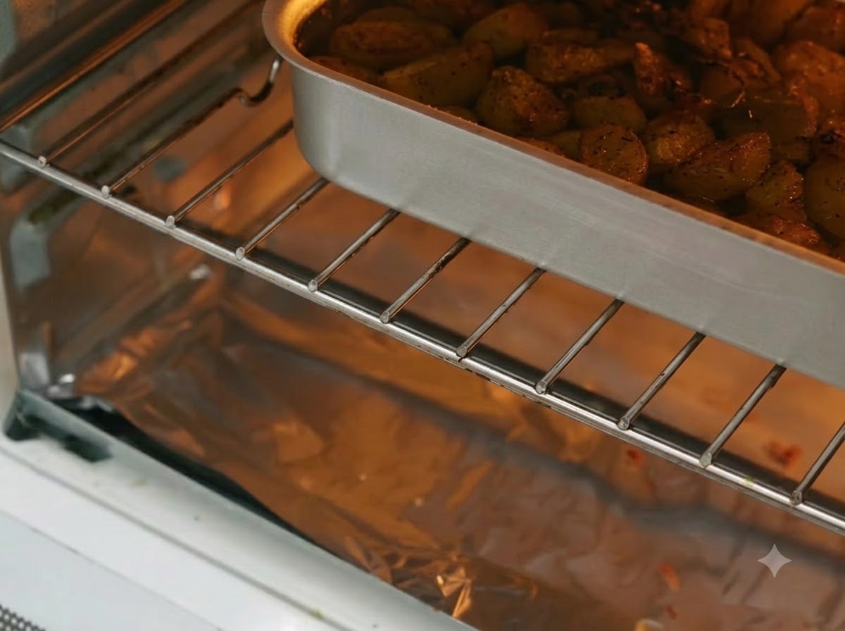 Un plat de cuisson sorti du four montrant des gousses dail rôties brun doré prêtes à lemploi ou à la conservation.