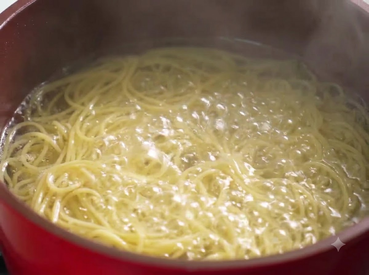 Des spaghettis cuits en train de bouillir dans leau.