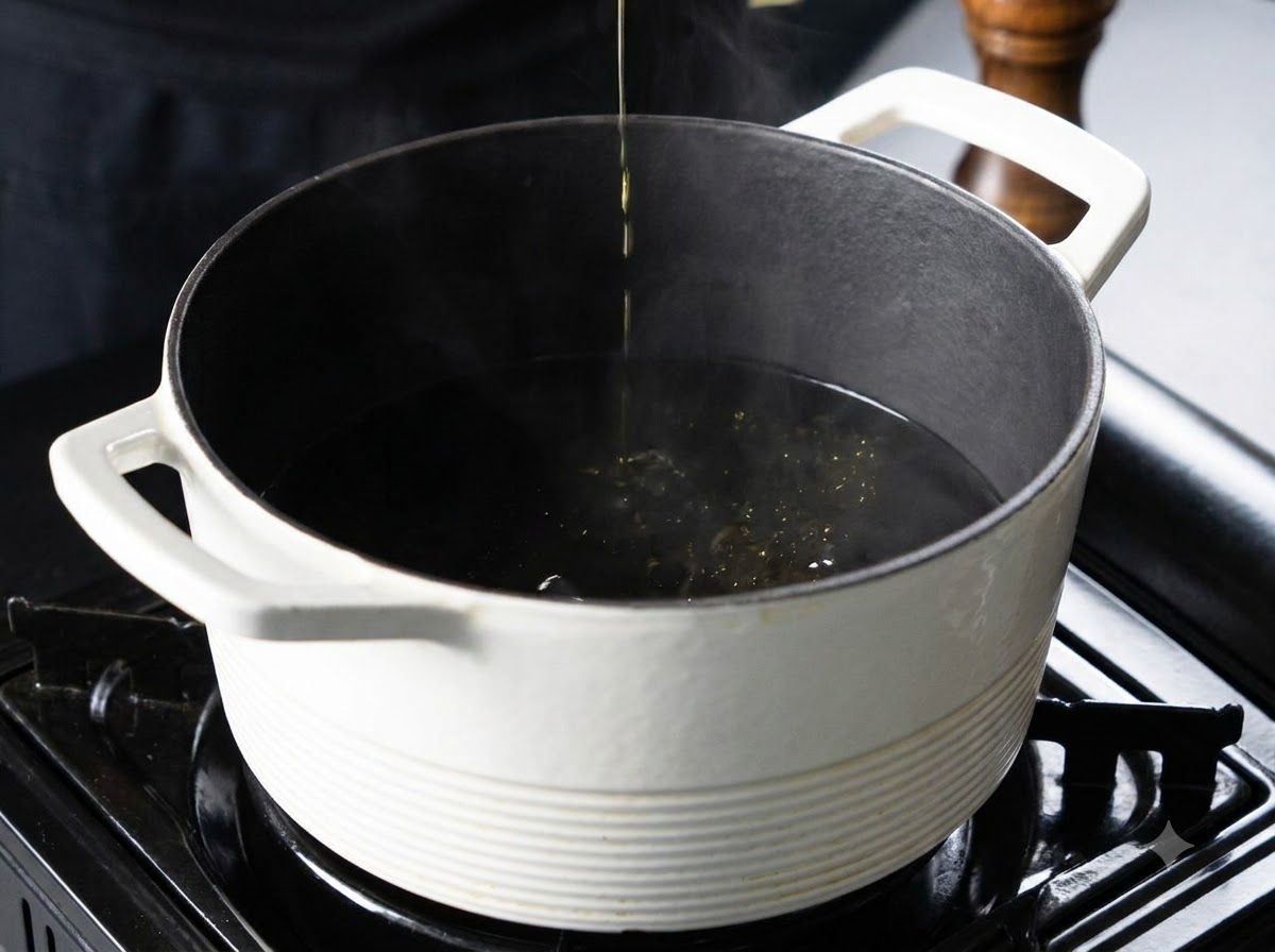 Jets deau et vapeur sélevant des pâtes en train de cuire dans une casserole bouillante.