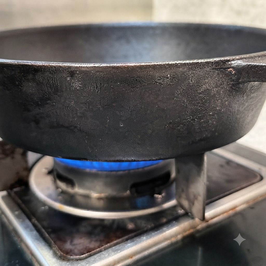 Des tranches dail qui cuisent lentement dans lhuile dolive sur une flamme de gaz bleue.