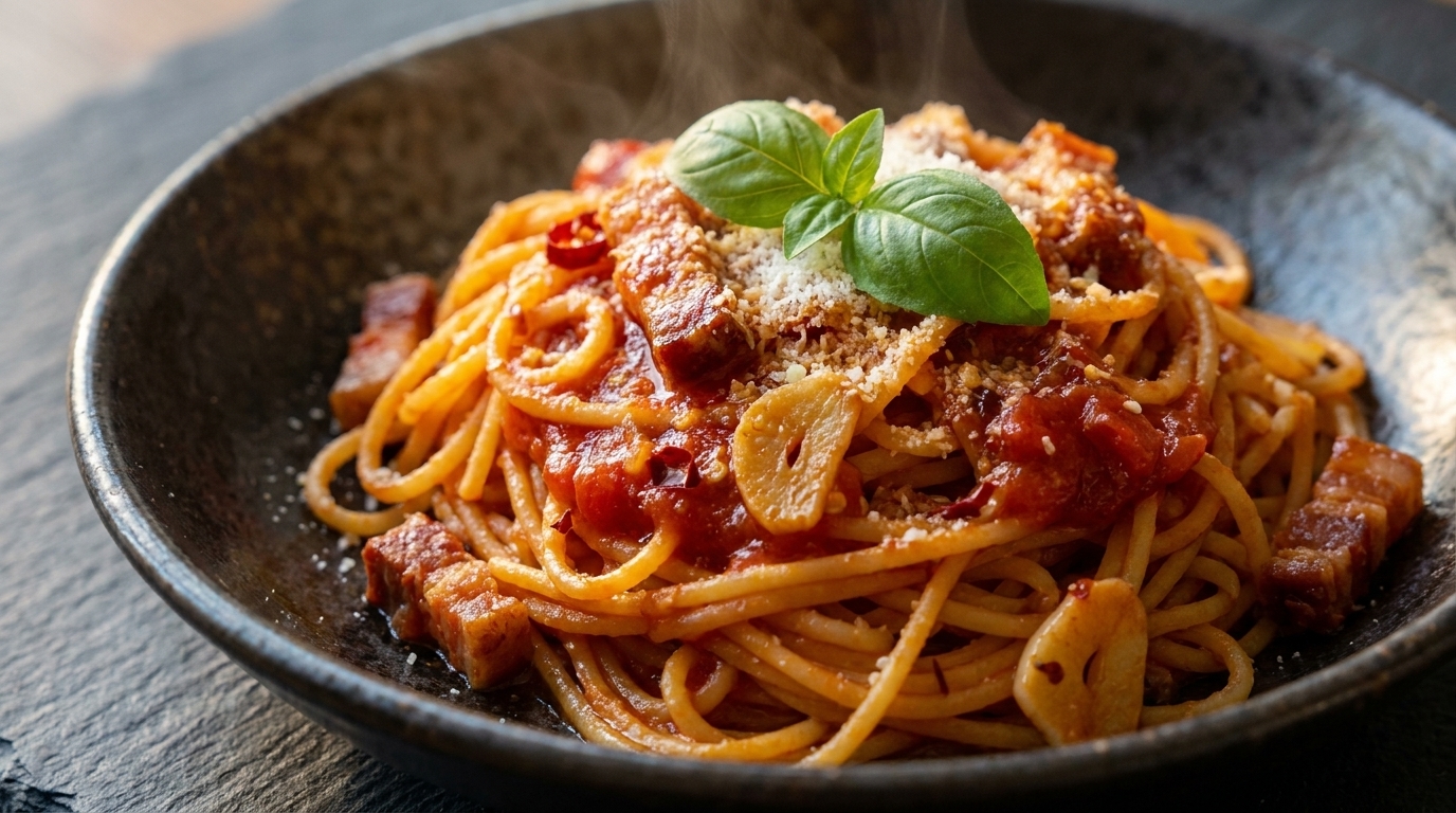 Pâtes Tomates et Piment au Guanciale