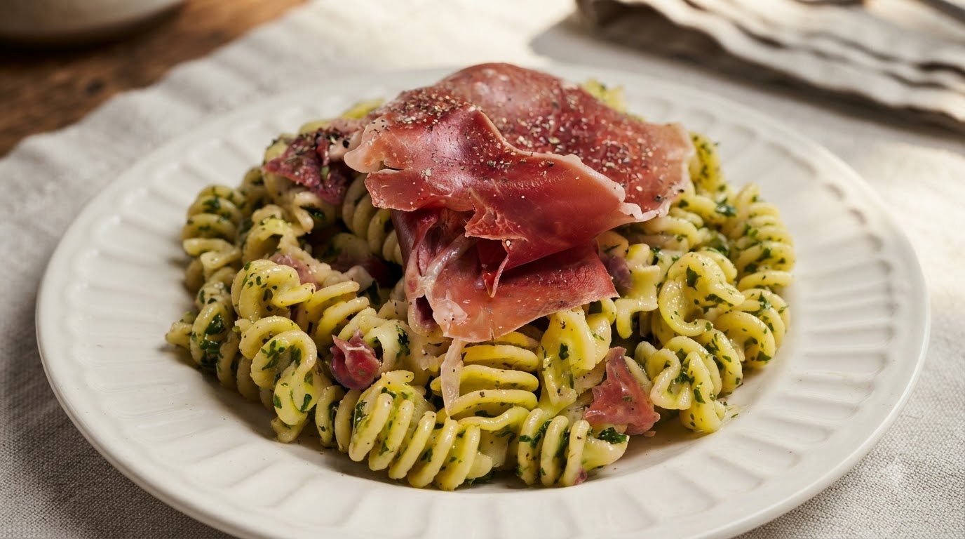 Pâtes Froides en Spirales au Beurre et Jambon Cru de Toscane