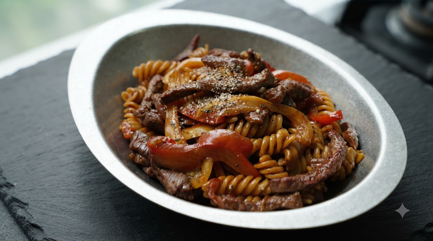 Fusilli au Filet de Bœuf et Poivre Noir