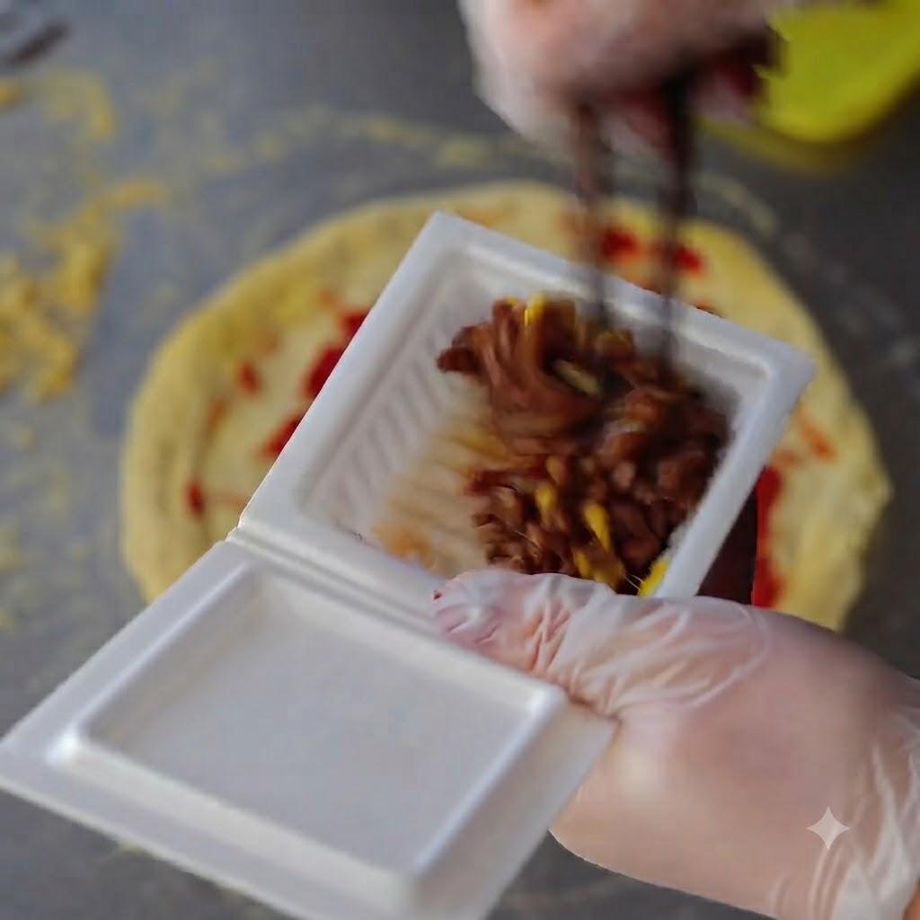 Une vue rapprochée de haricots natto mélangés avec de la sauce soja et de la moutarde à lintérieur dun récipient en polystyrène à laide de baguettes.
