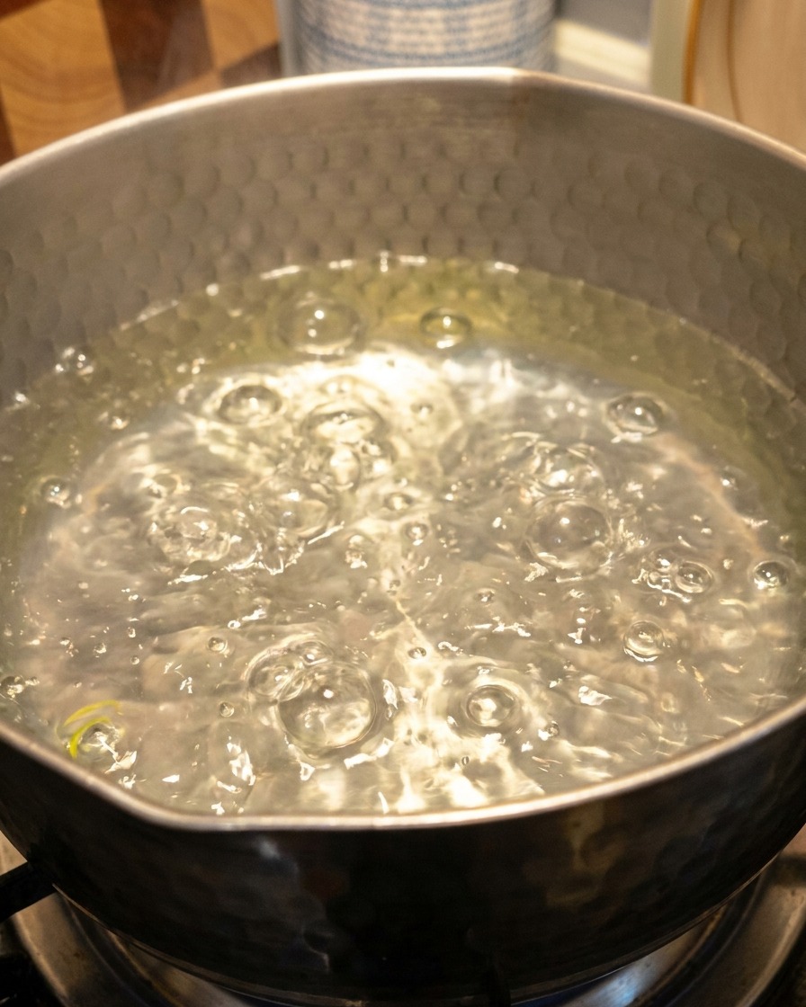 Algues vertes en train de bouillir dans une casserole deau.