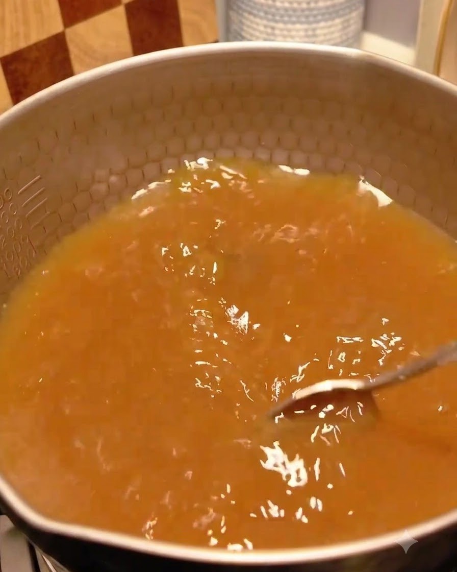 Graines de sésame blanc tombant dans une casserole de bouillon miso chaud et bouillonnant.