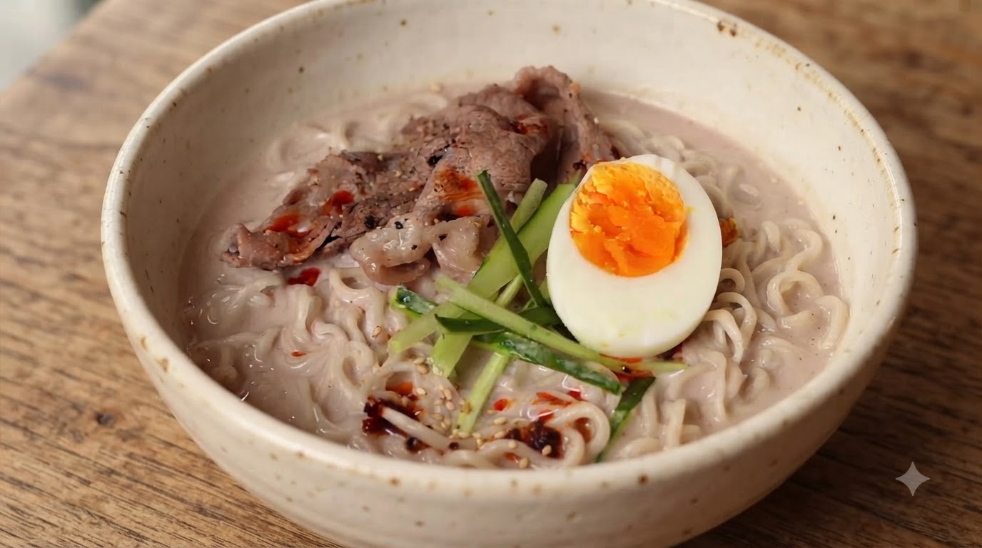 Nouilles Crémeuses au Lait de Soja, Miso et Bœuf Wagyu