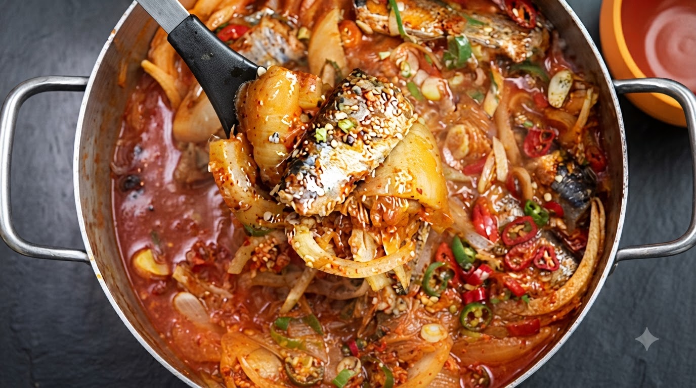 Maquereau-pique braisé au kimchi (Kkongchi Kimchi Jjim)