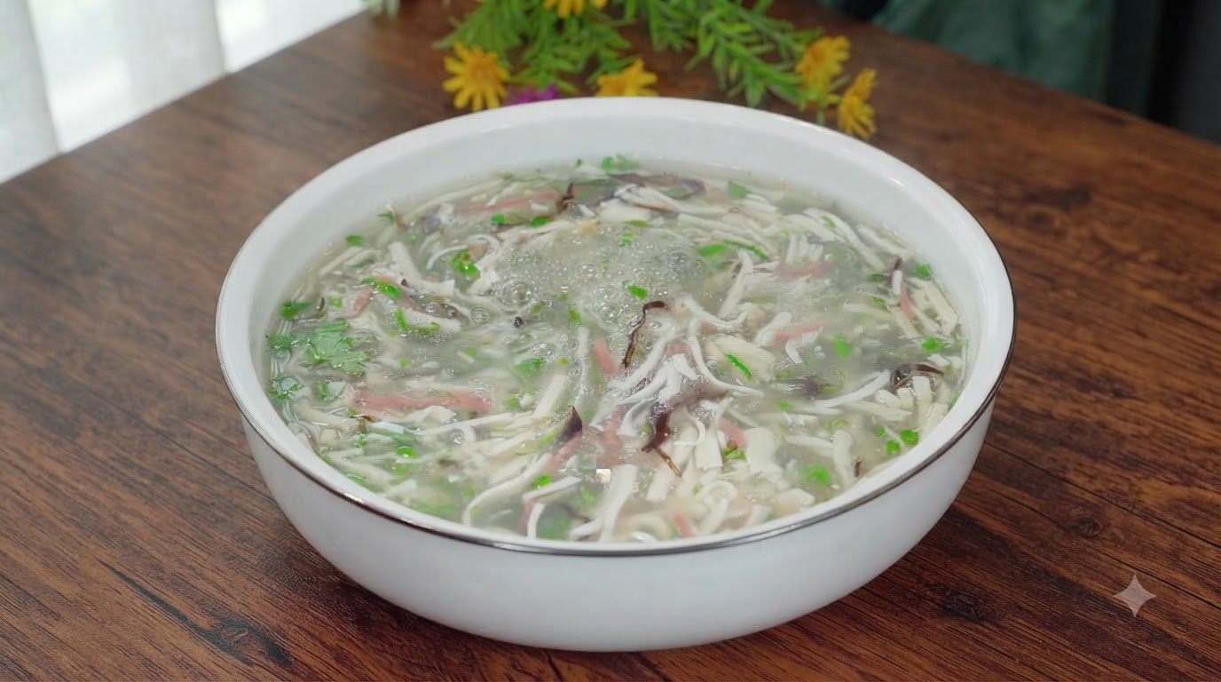 Soupe de Tofu au Fungus Noir et Jambon