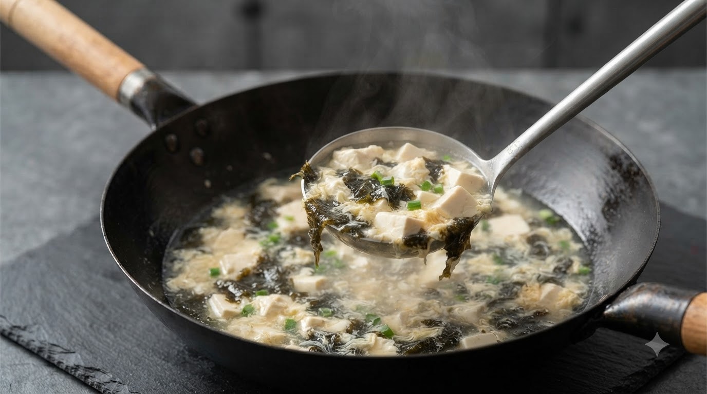 Soupe aux Œufs, Tofu et Algues au Bouillon Soyeux
