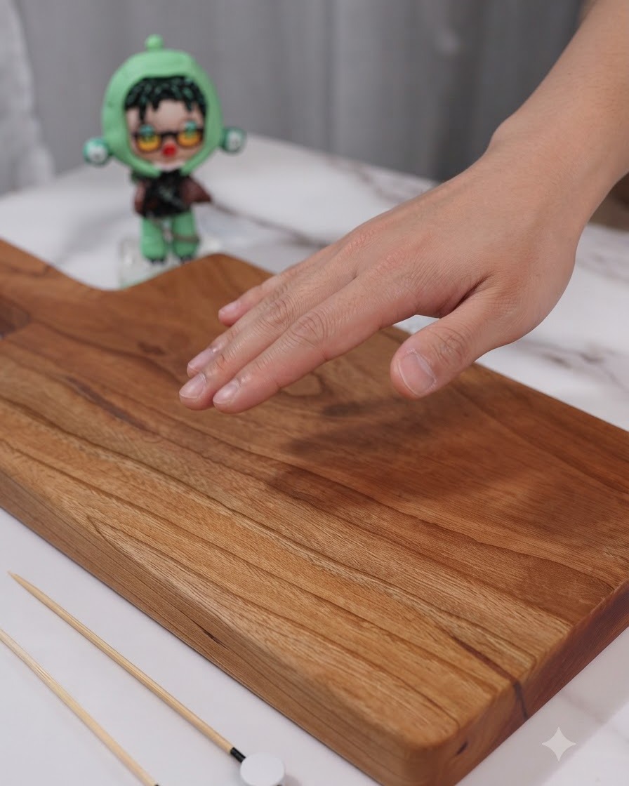 Une planche à découper en bois propre préparée avec des pique-broquettes en bois pour assembler un sandwich.
