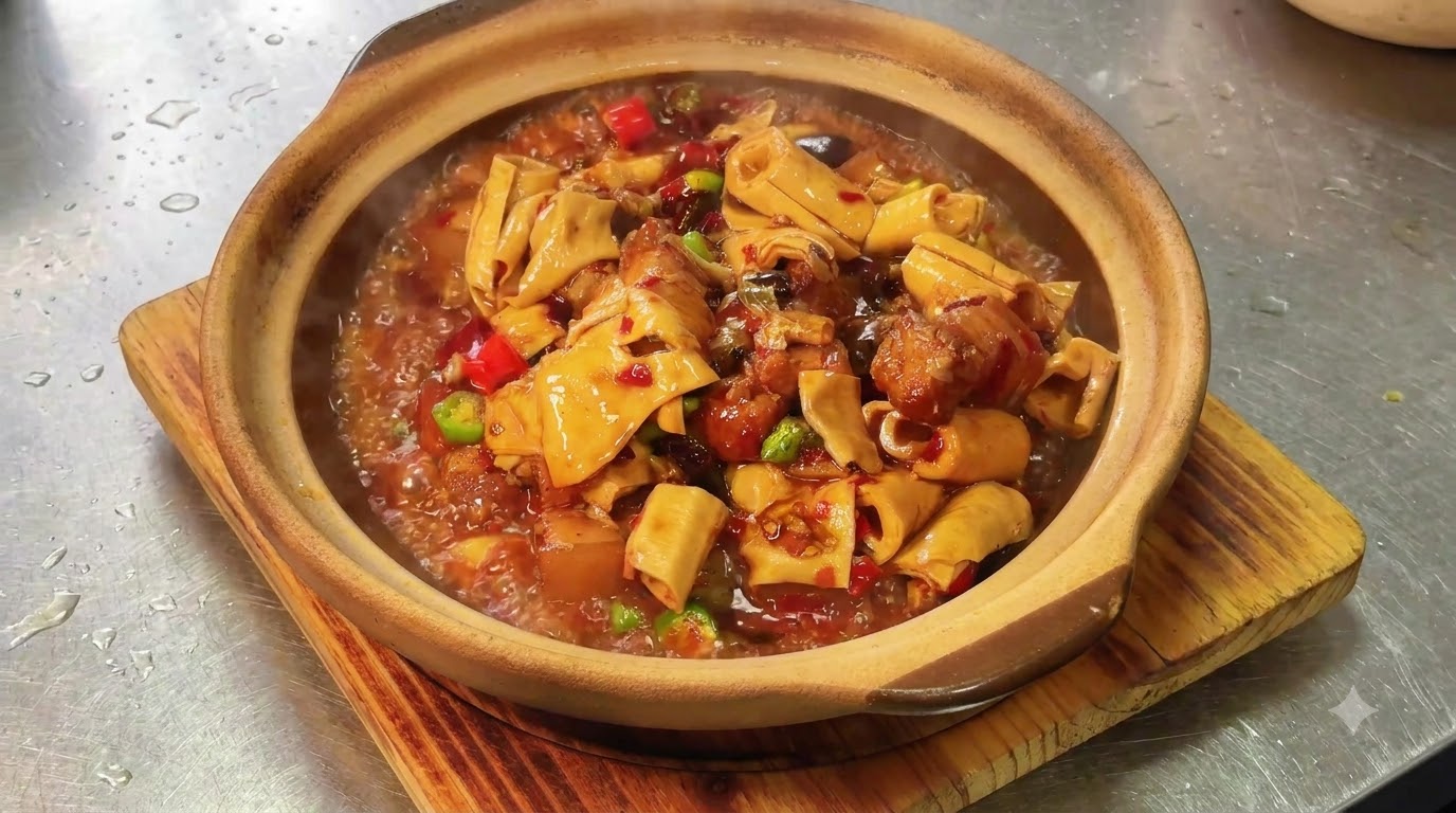 Poitrine de porc braisée aux rouleaux de peau de tofu