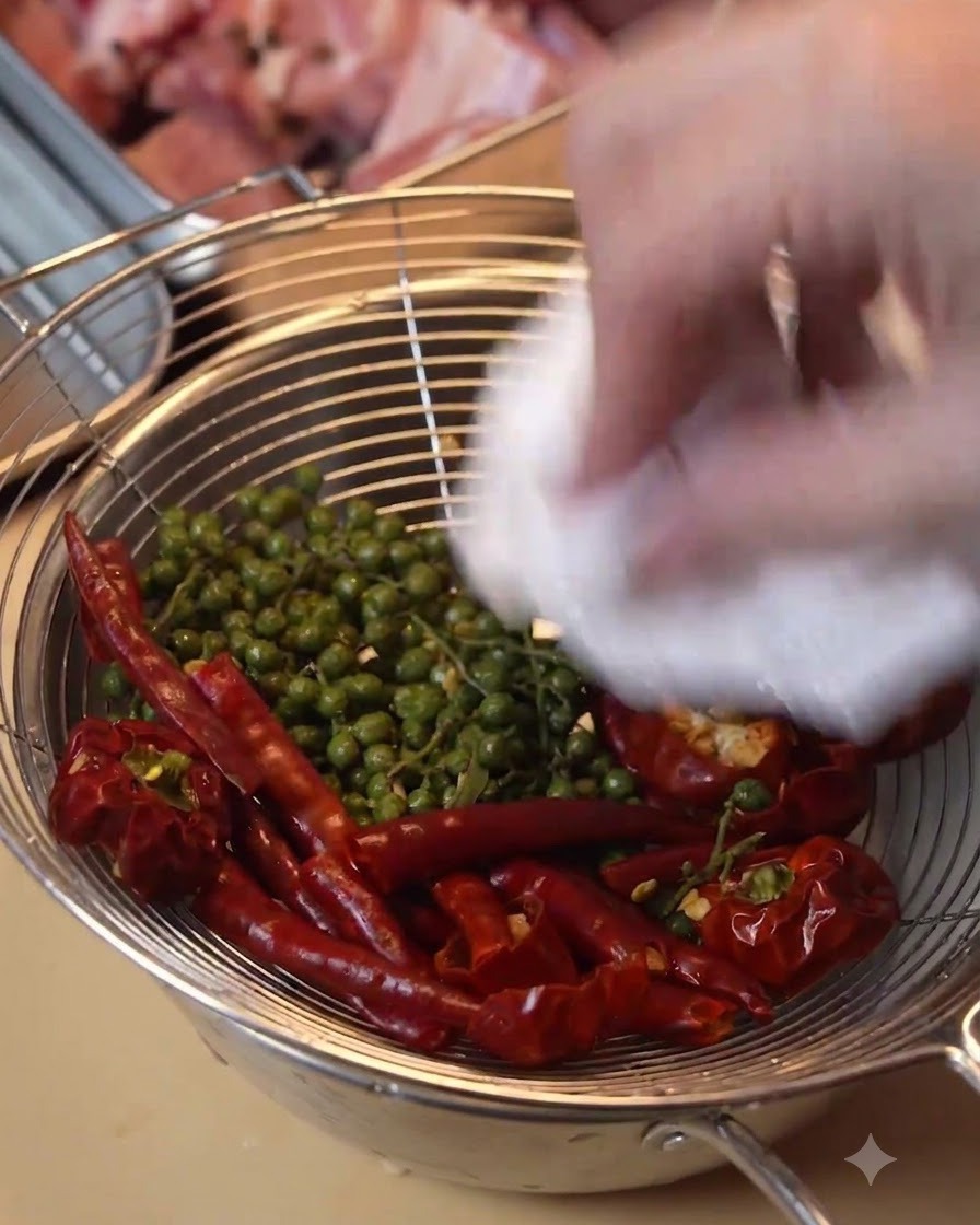 Gousses dail pressées avec un ustensile de cuisine manuel.