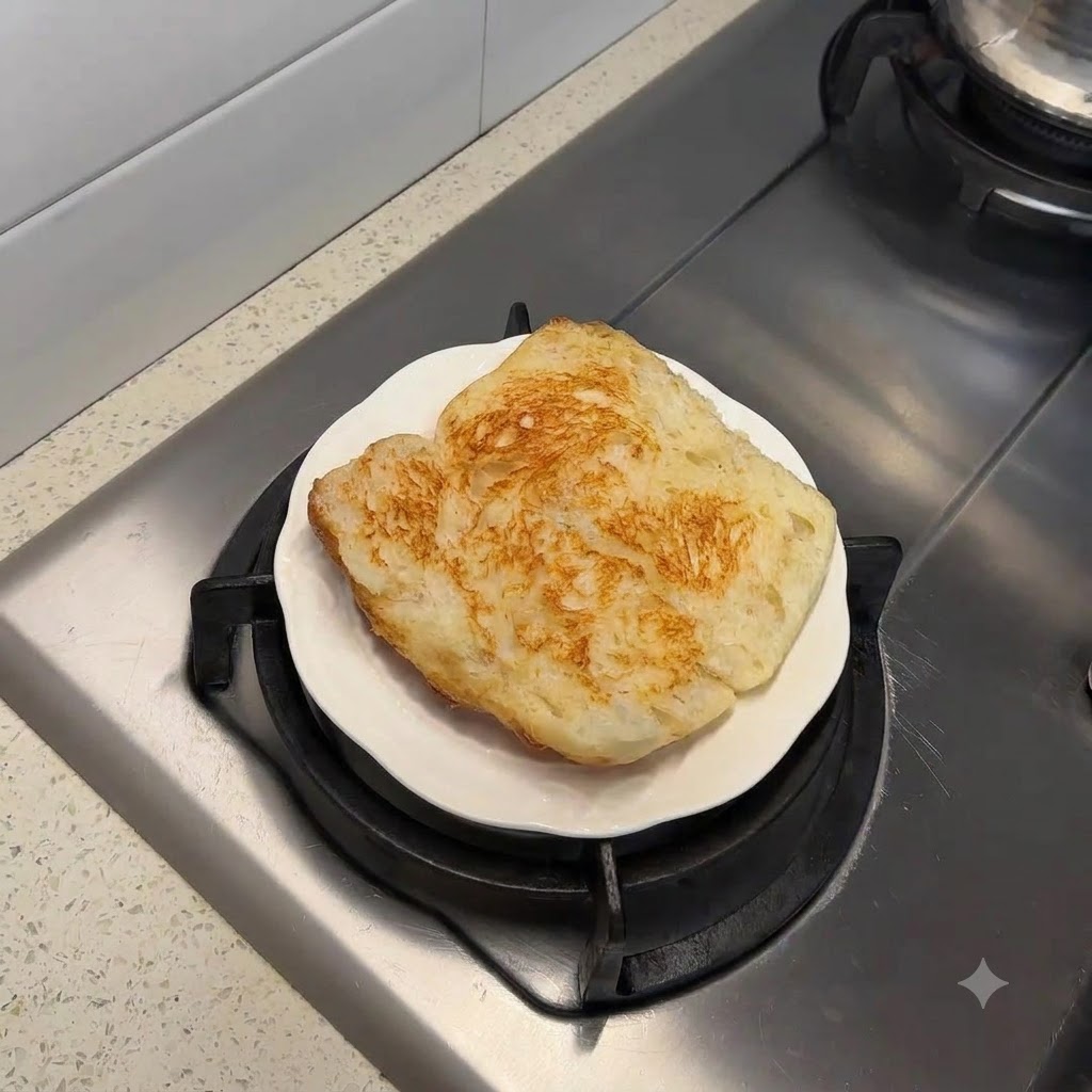 Une feuille de laitue verte croquante placée directement sur la surface recouverte de sauce de la tranche de ciabatta toastée.
