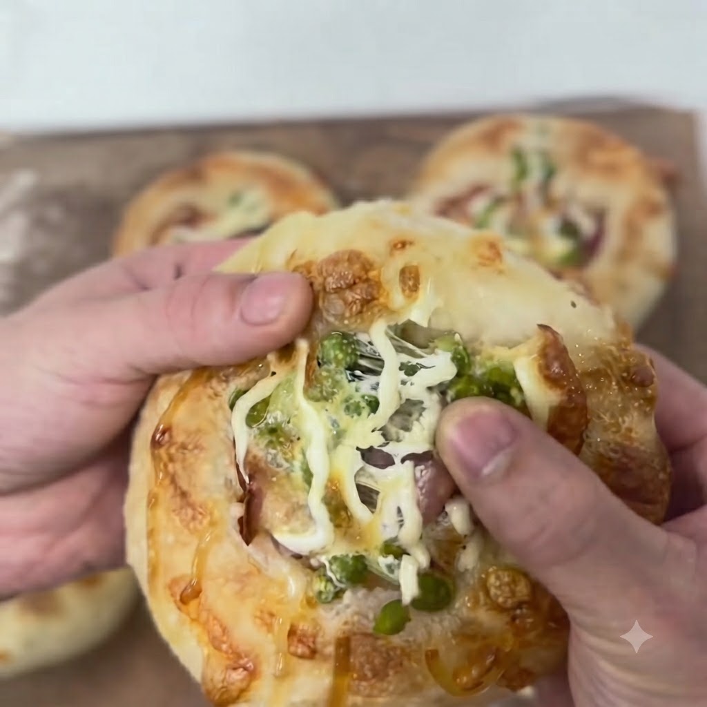Fromage râpé disposé en couche sur le bacon et les petits pois dans les portions de pâte.
