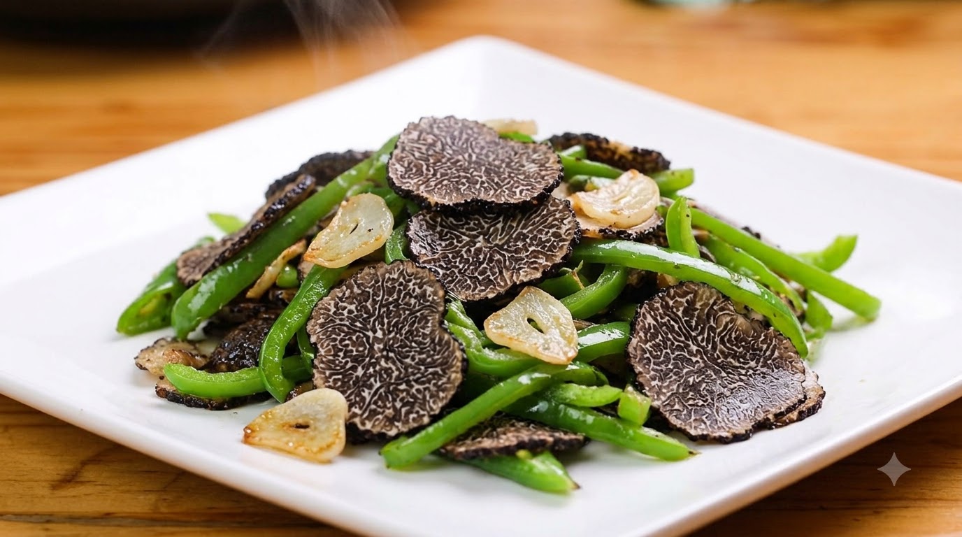 Truffes Noires Sautées aux Poivrons Verts