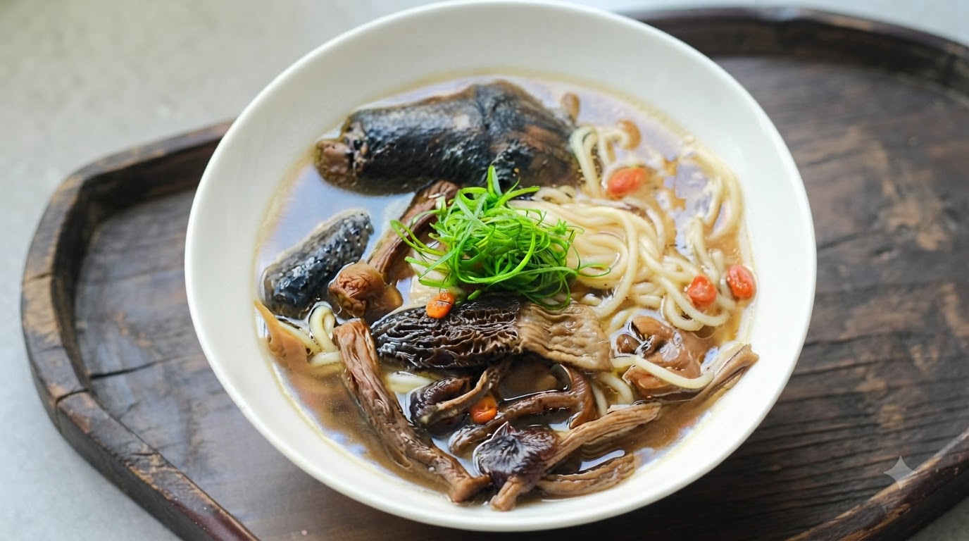 Soupe de poulet aux champignons et nouilles