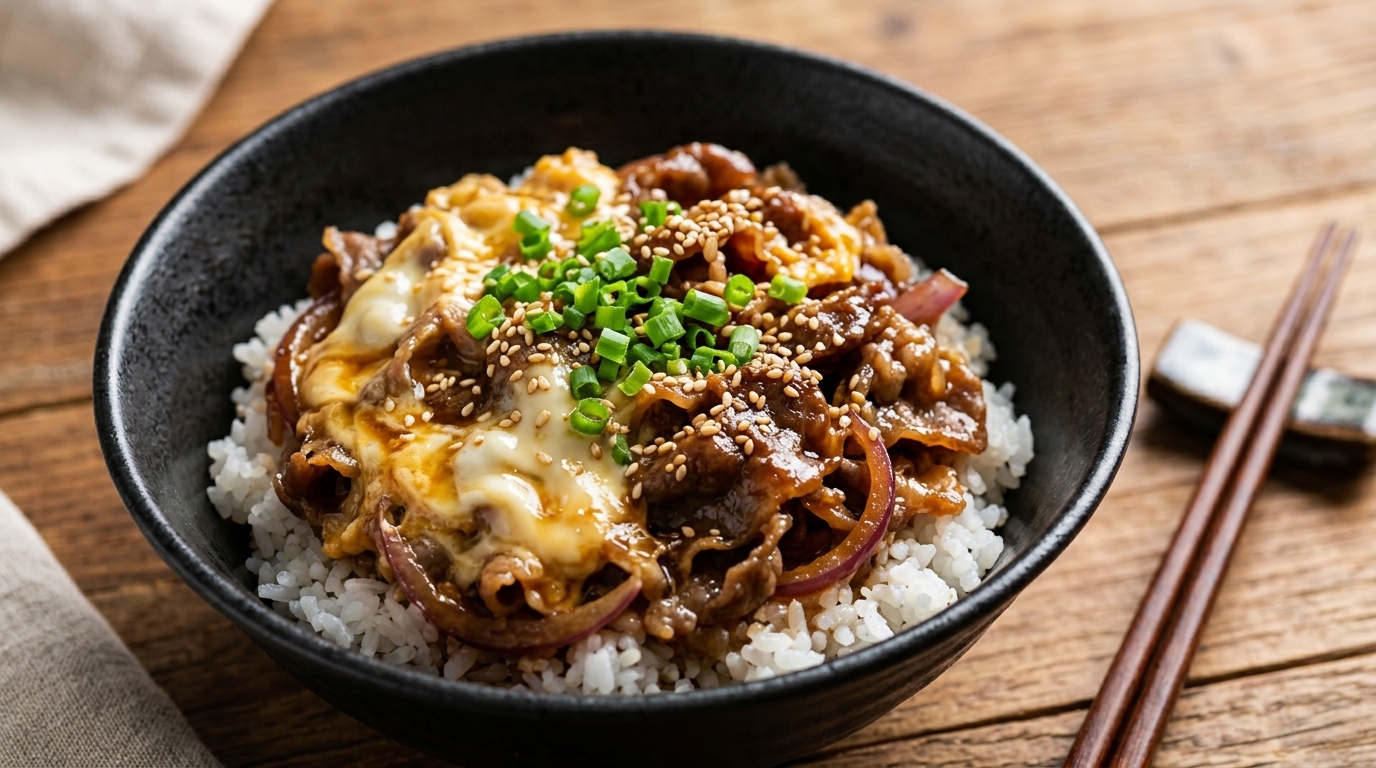 Bol de Riz au Bœuf Teriyaki et Œufs Brouillés