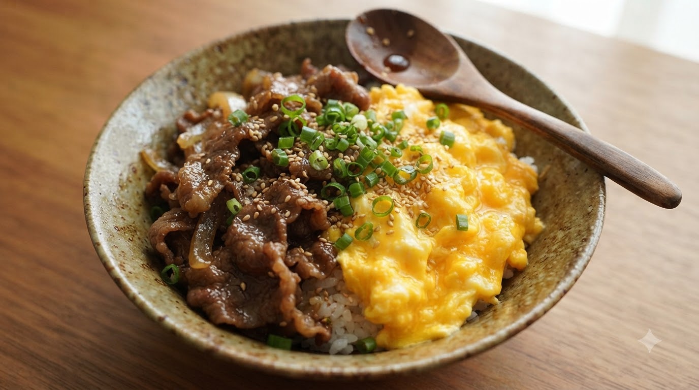 Bol de Riz au Bœuf Teriyaki et Œufs Brouillés
