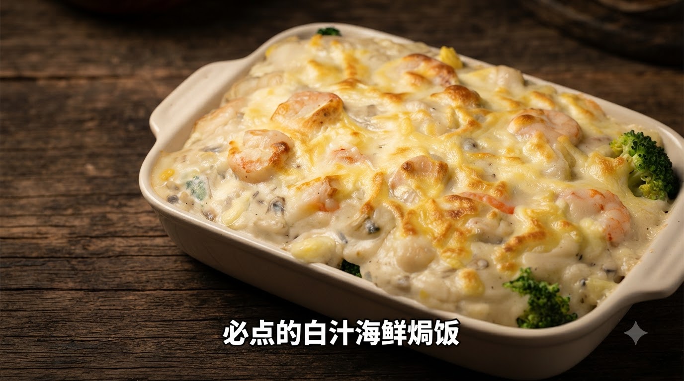 Riz gratiné aux fruits de mer à la sauce blanche