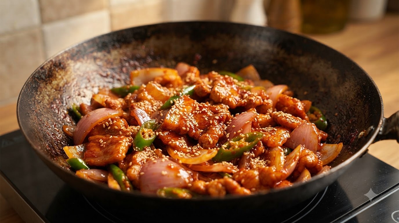 Poitrine de Porc sautée piquante à la coréenne (Daeji Bulgogi)