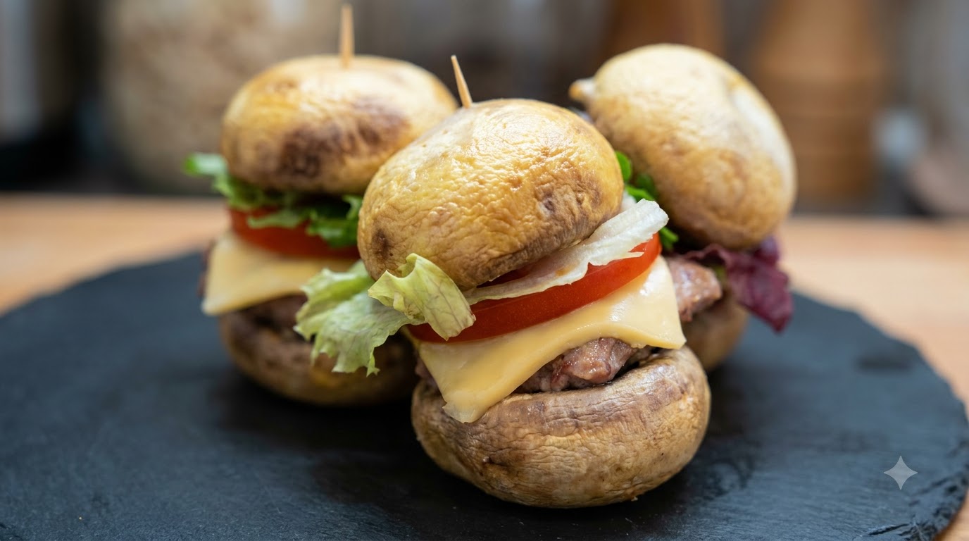 Mini Burgers de Champignons Croustillants à la Friteuse sans Huile