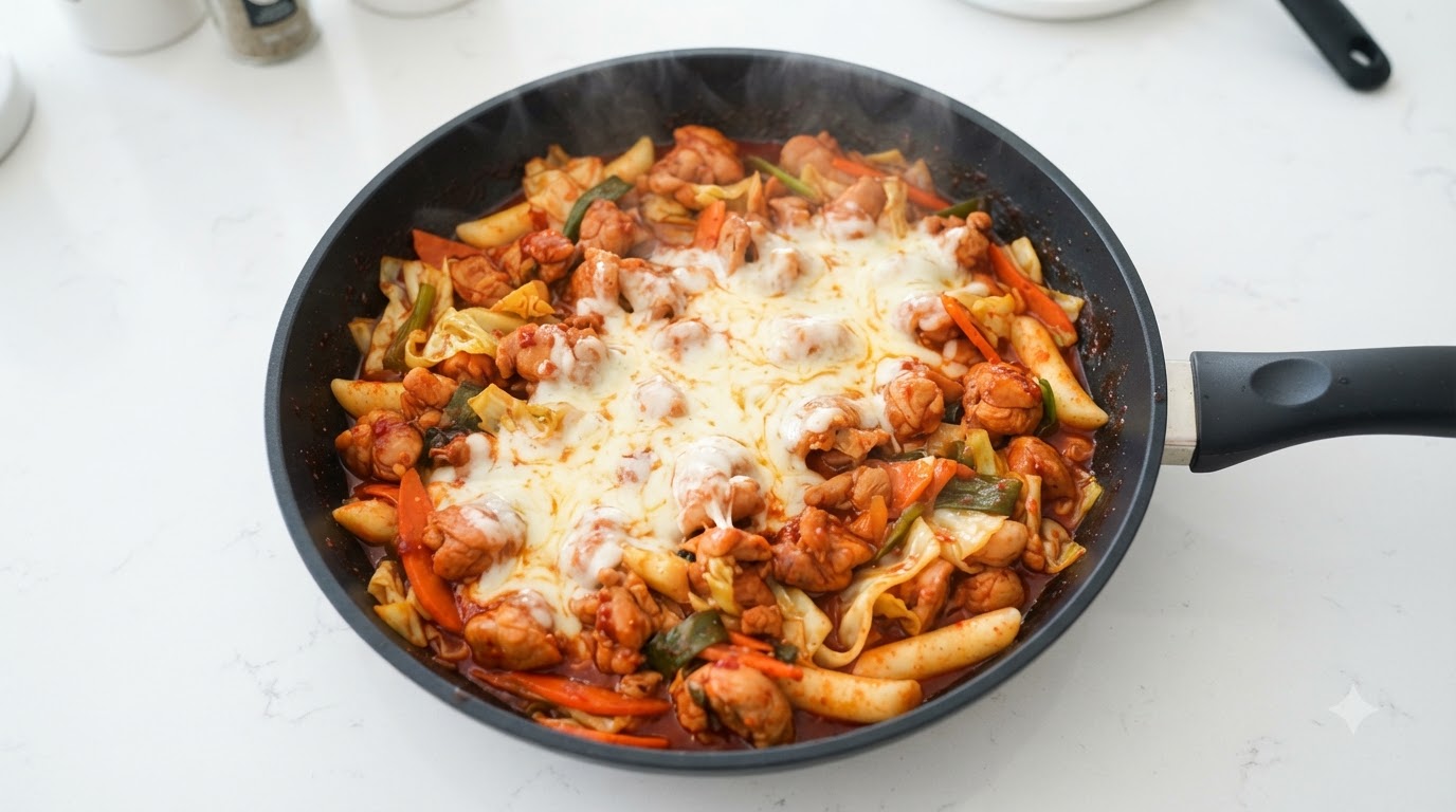 Poulet sauté coréen épicé au fromage (Dakgalbi)