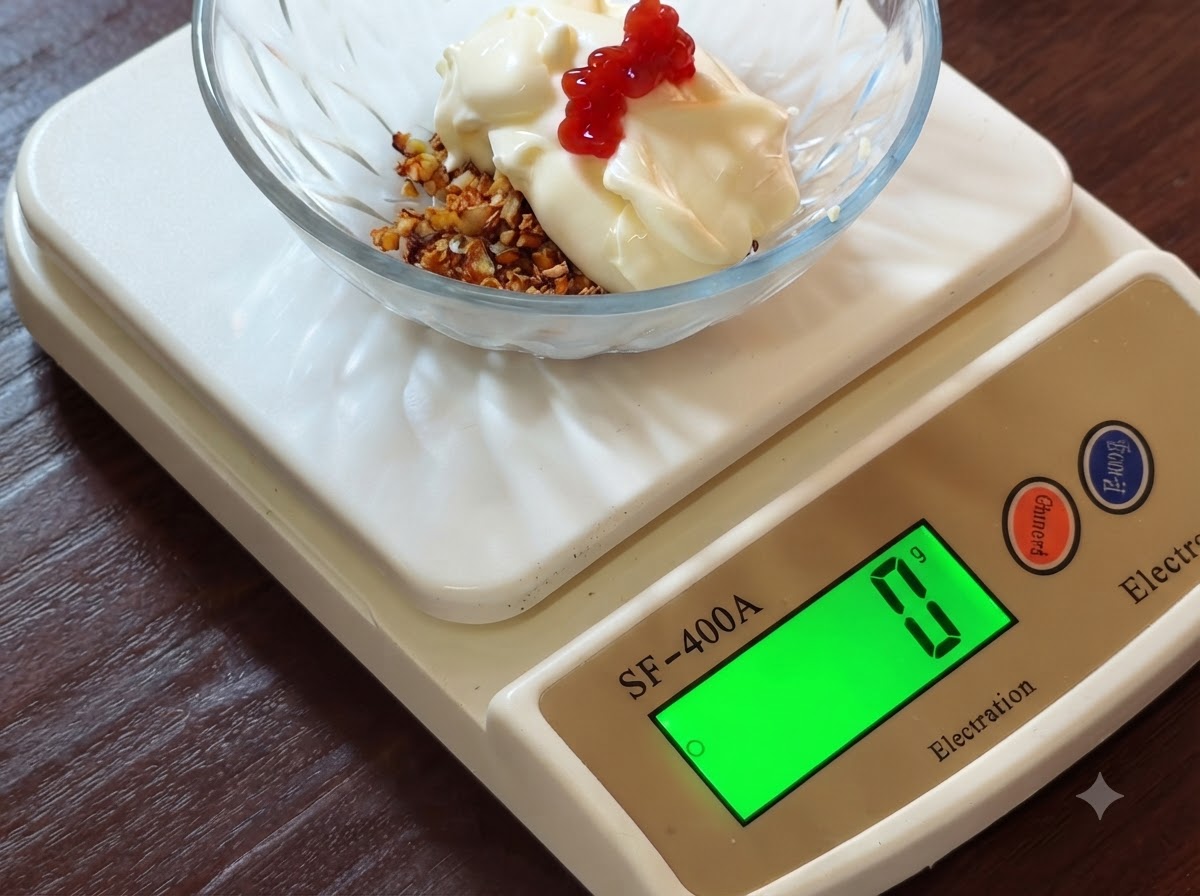 Du ketchup à la tomate rouge pressé sur la mayonnaise et lail frit dans un bol en verre.