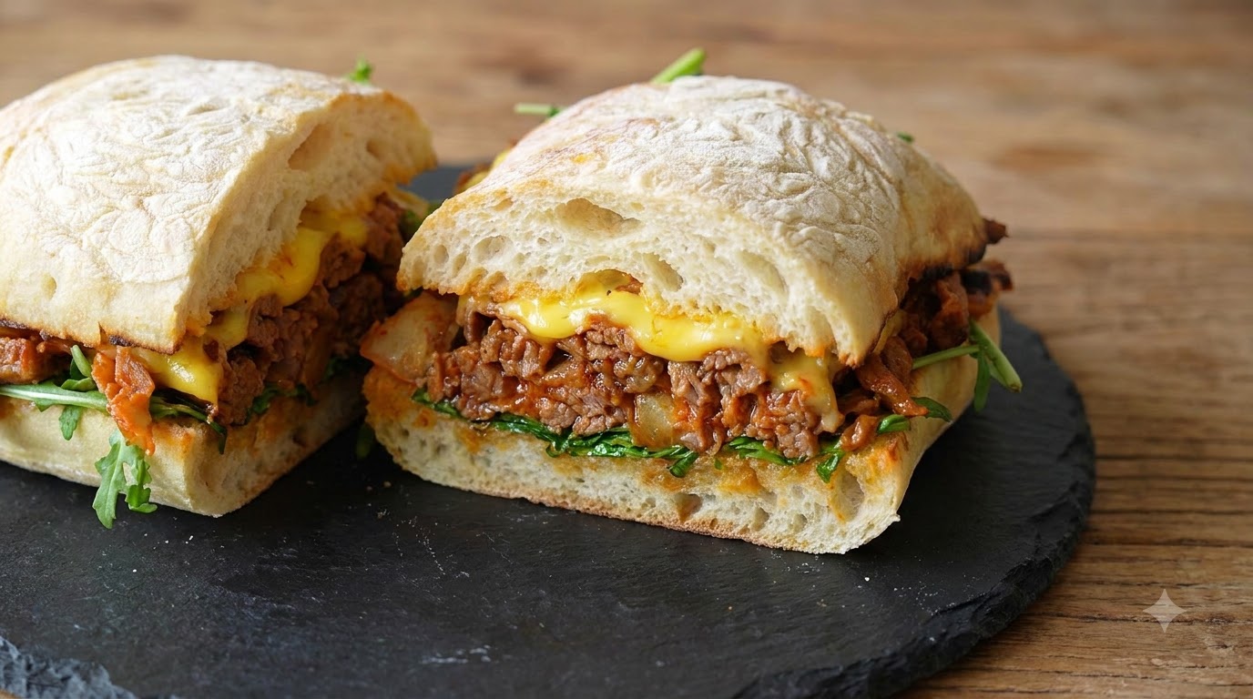 Sandwich Gourmet au Bœuf, Kimchi et Fromage