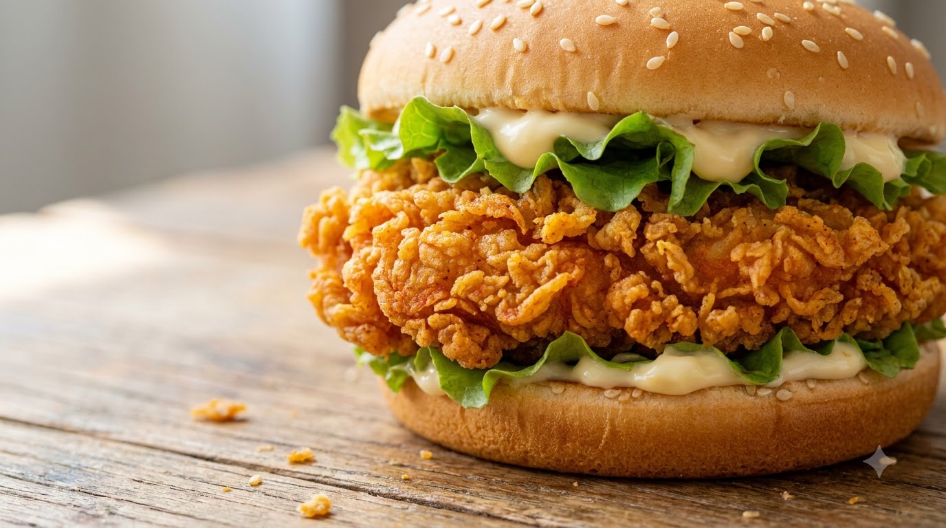 Burger de Cuisse de Poulet Épicé Maison et Croustillant