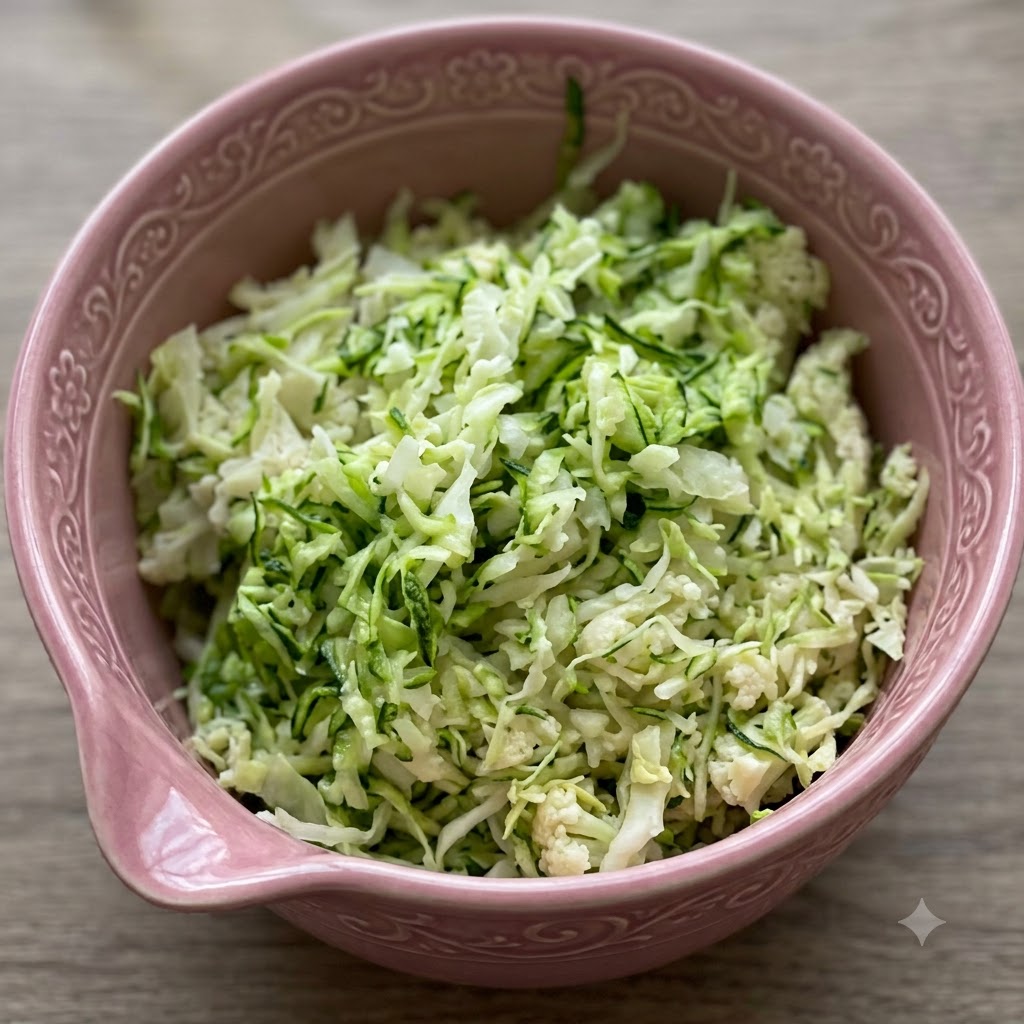 Chou kale émincé et mélange de poulet au pesto disposés à lintérieur dun bol rose.