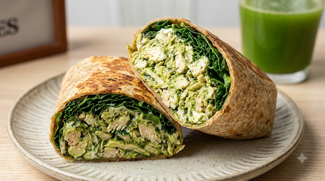 Wrap de Poulet Effiloché au Pesto et Chou Kale
